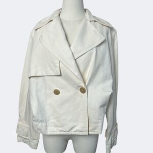 Vince Cropped Trench Jacket Medium Off-White Linen Cotton Interior Carry Straps